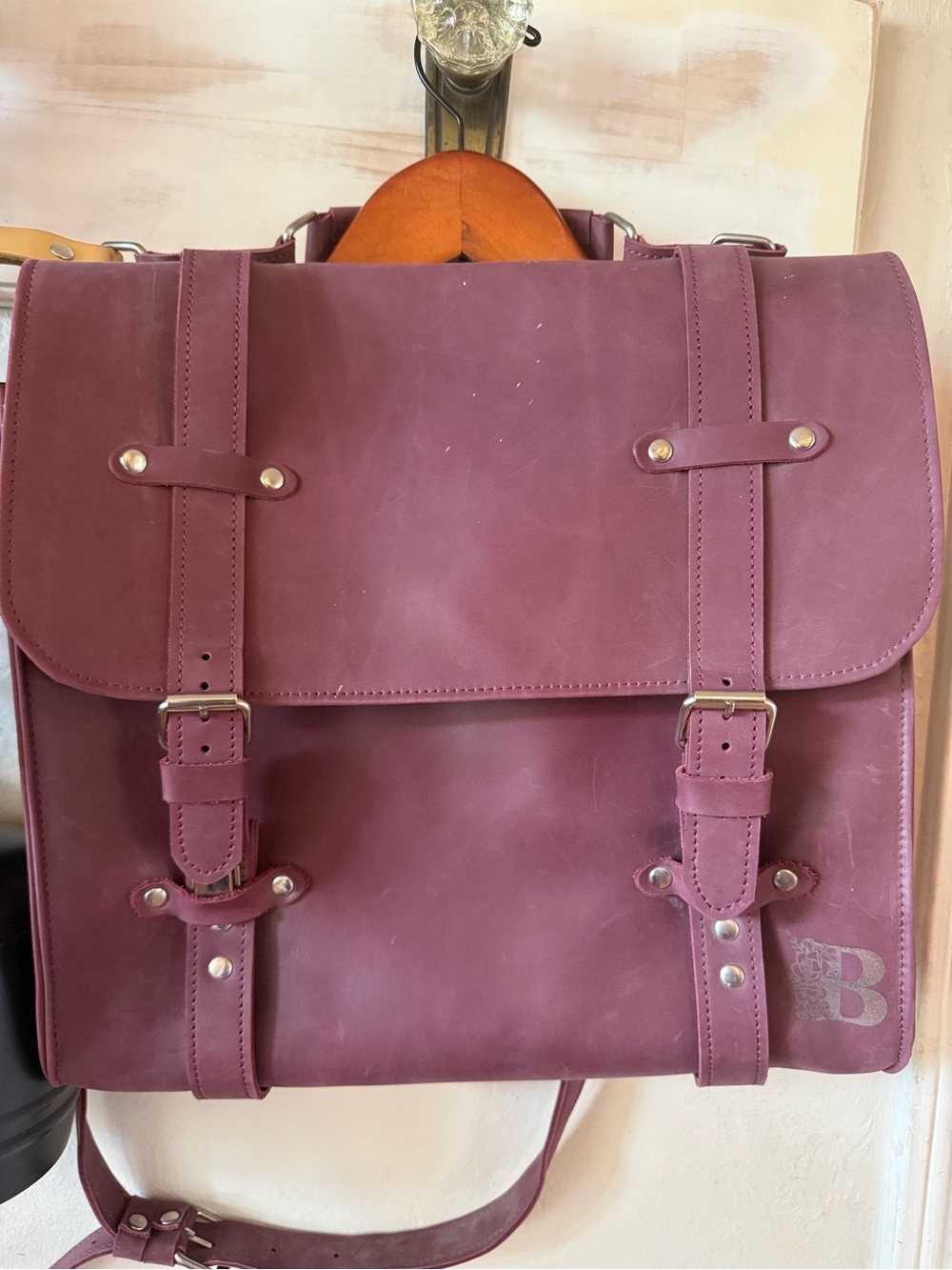 Pikore- Leather computer bag, satchel, crossbody color Plum